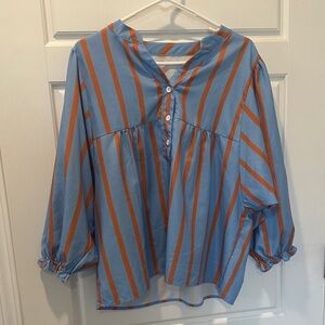 Elegant Blue and Orange Striped Blouse